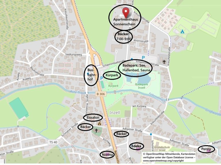 Lageplan Inzell mit Apartmenthaus Sonnenschein